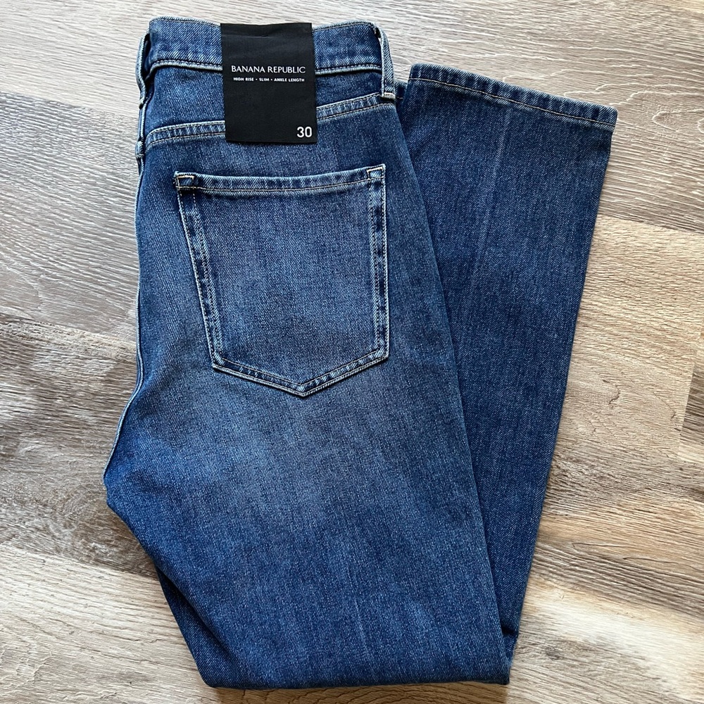 New Banana Republic Womens High Rise Slim Ankle Length Stretch Blue Jeans size30
